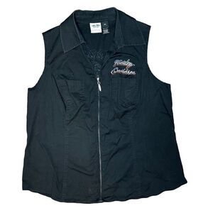 Harley Davidson Sleeveless Zip Up Shirt Top Blouse Size 1X